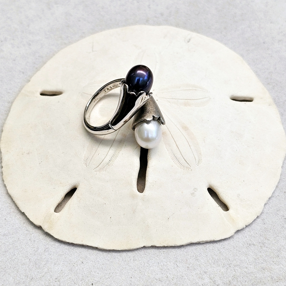 Akoya & Tahitian Pearl 925 Sterling Silver Bypass Ring TARA T&S *RARE - Picture 7 of 15